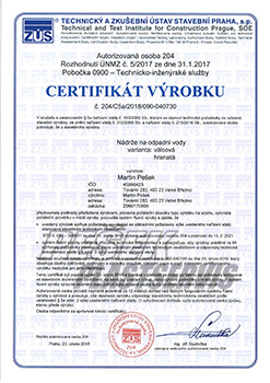 Certifikát výrobku
